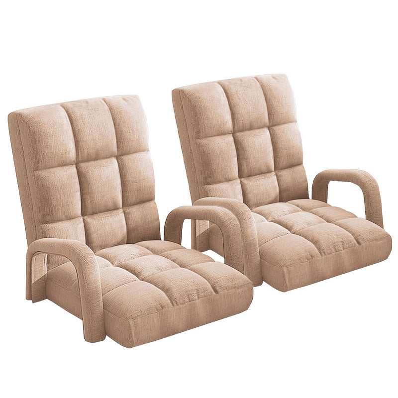 2X Foldable Adjustable Floor Recliner Linen 135x58x20cm Khaki Armrest