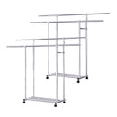 2X Stainless Steel Clothes Rack 120cm Floor Standing Double Rod With Wheels