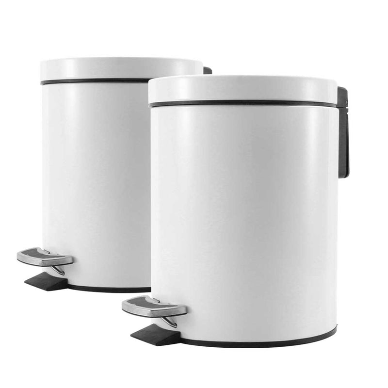 2X 12L Stainless Steel Round Foot Pedal Trash Bin White Removable Inner