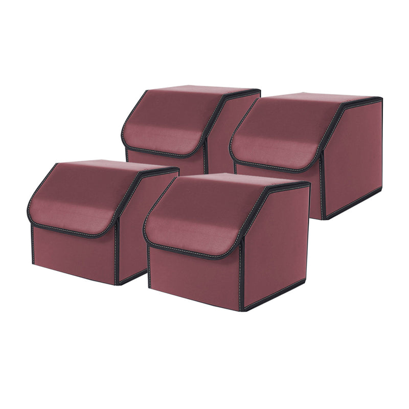 4X Leather Car Boot Cargo Organizer 30x30x30cm Foldable Portable Red