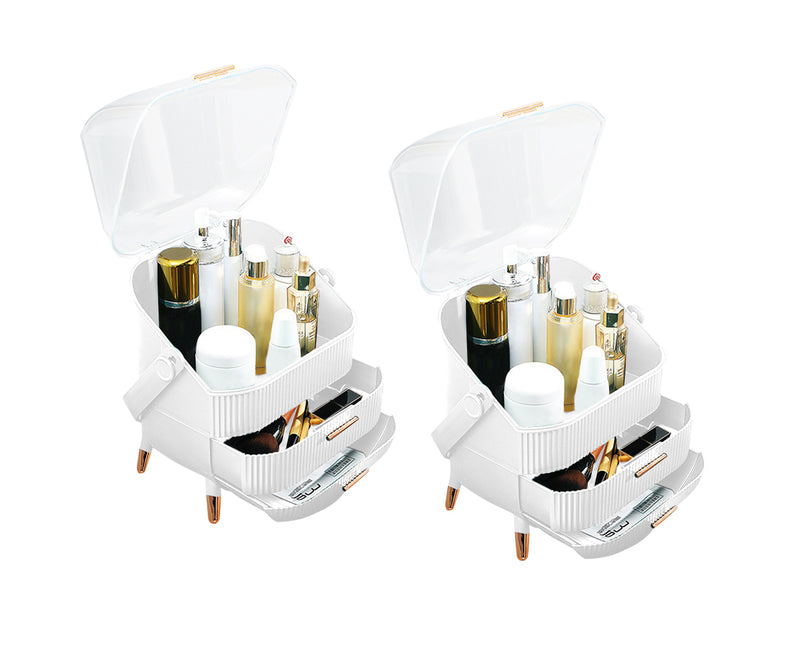 2X 29cm White Plastic Countertop Makeup Organiser Dustproof Lid With Handle