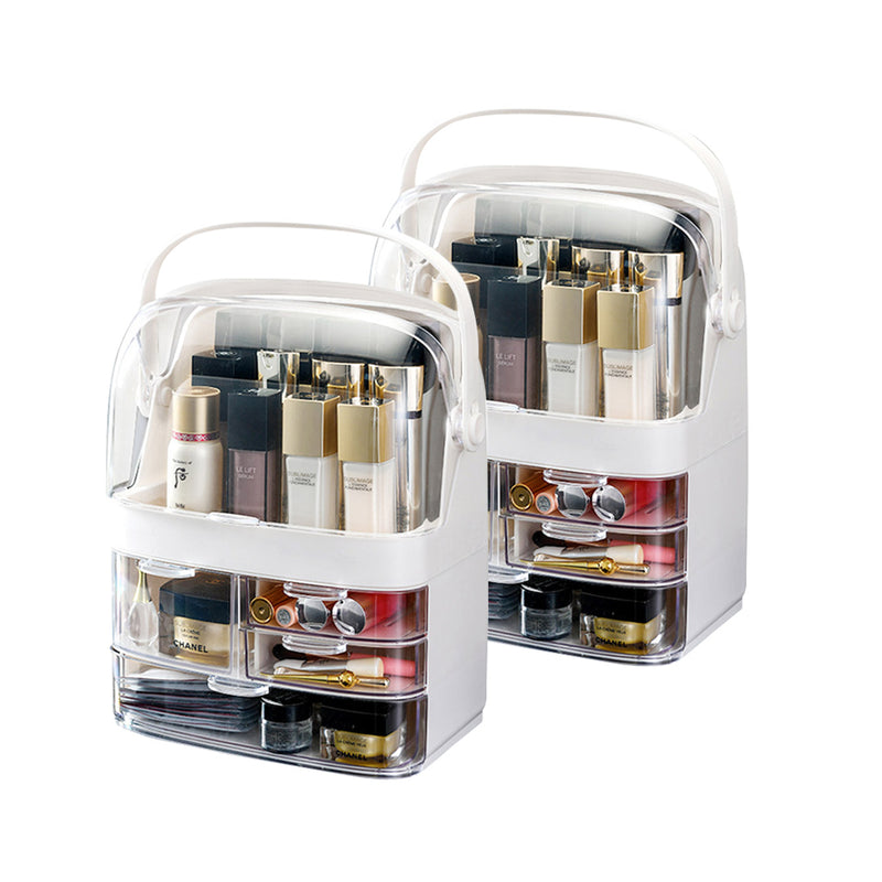 2X 3 Tier White Makeup Cosmetic Storage Organizer ABS Holder with Handle