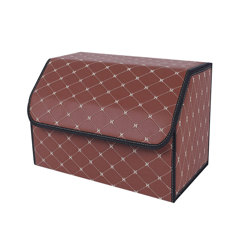 Leather Car Boot Organizer Medium Foldable Collapsible Storage Box Coffee Gold