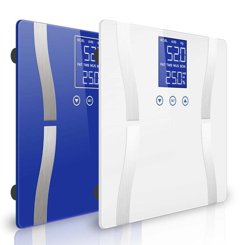 2X Glass Digital Body Fat Composition BMI Scale 180kg LCD Blue White