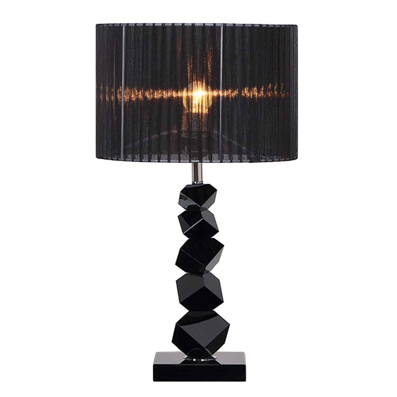 Table Lamp Black Metal And Fabric 33cm x 60cm Drum Shade LED Compatible