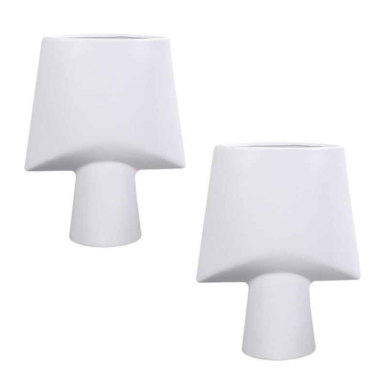 2X Ceramic Geometric Vases 21x25.5cm Small White Ornamental Decor