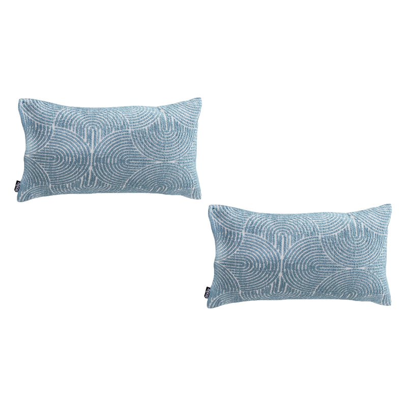 2X Throw Pillow Blue Polyester Cotton 35x55x18cm Indoor Outdoor Corded