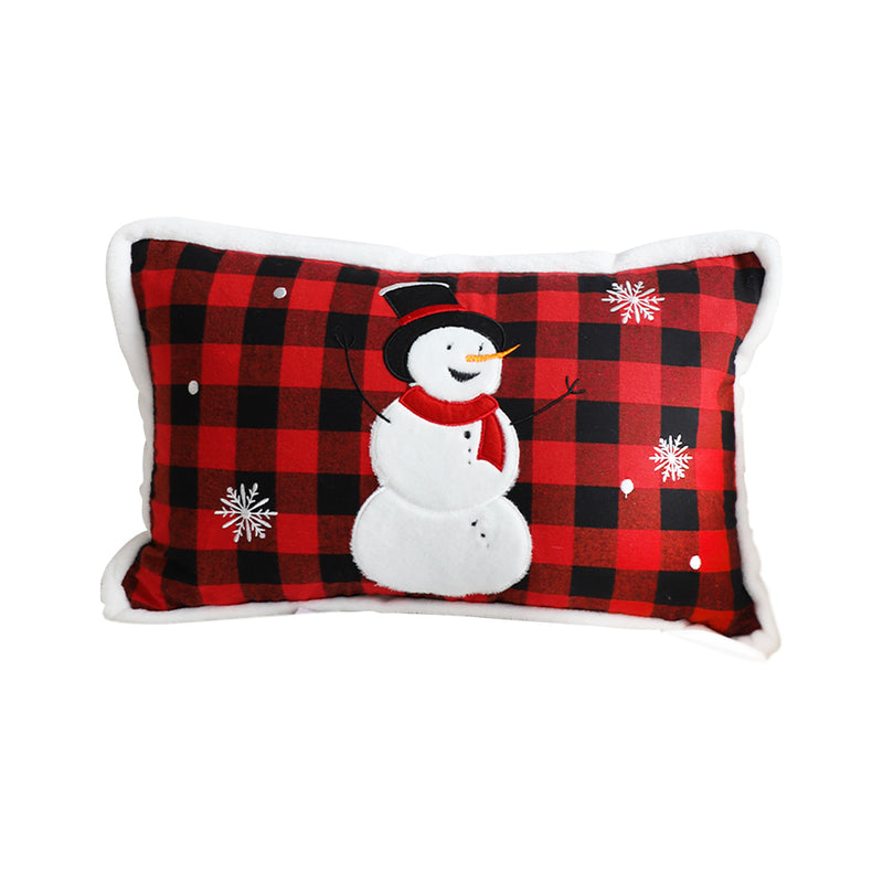 30x50x14cm Plush Lumbar Pillow Red Embroidered Snowman Christmas Decor