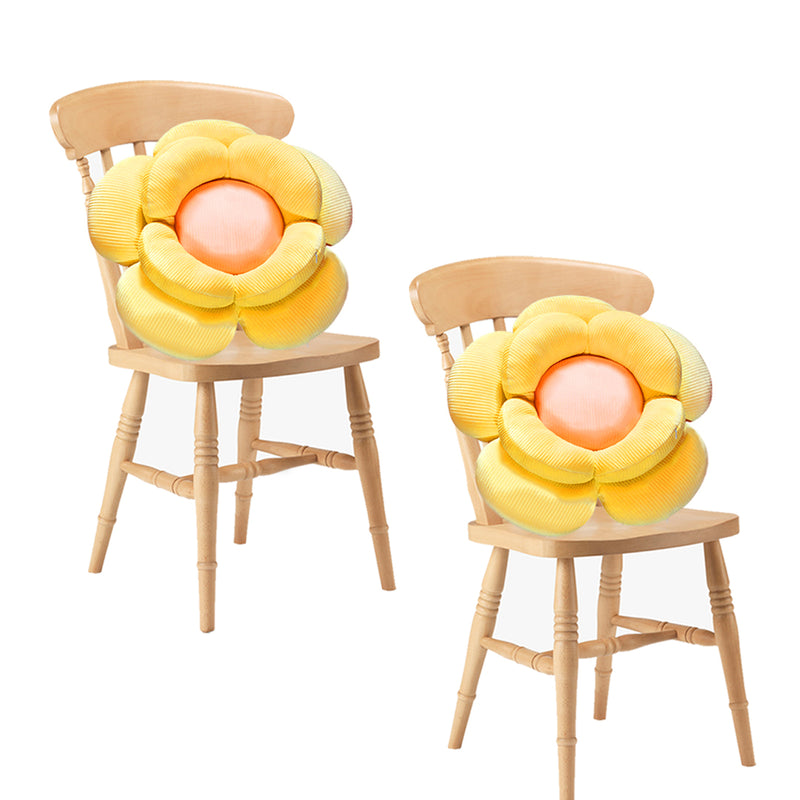 2X Double Flower Plush Cushion PP Cotton Floor Seat 70x70x20cm Yellow