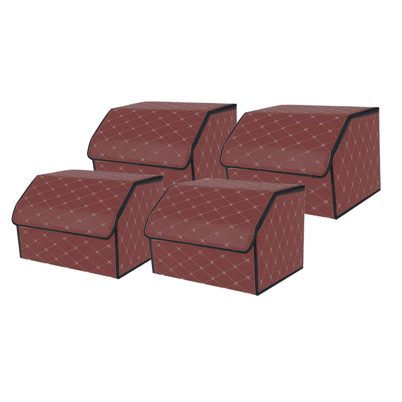 4X Leather Car Boot Organizer Medium 40X30X30Cm Collapsible Coffee Gold Stitch