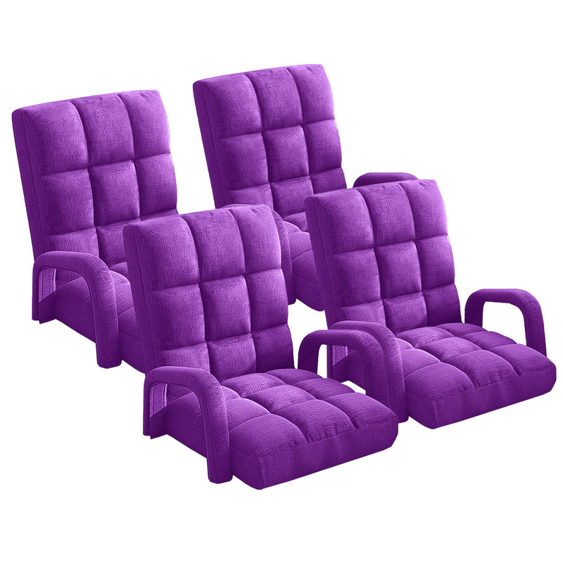 4X Purple Foldable Lounge Chair Adjustable Floor Recliner with Armrests
