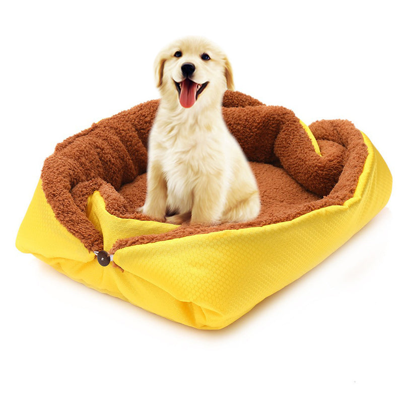 Dual Purpose Plush Pet Bed 40cmx26cmx13cm Convertible Nest Anti Slip Yellow