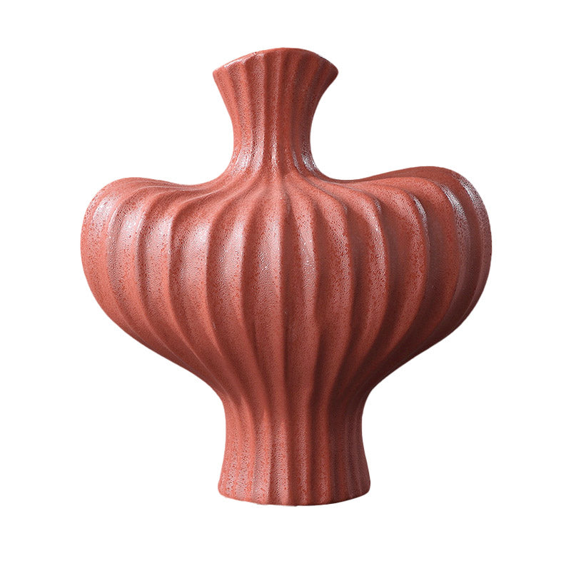 Handmade Ceramic Decorative Vase 28X30cm Matte Red Countertop Porch Decor