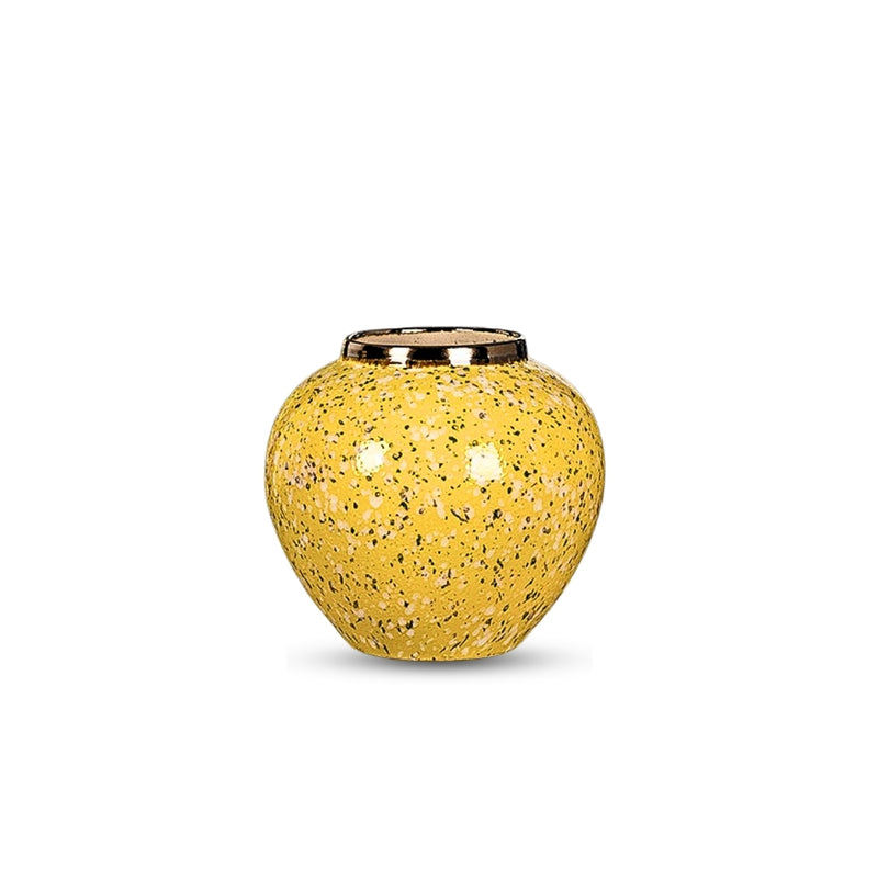 Small Yellow with White Ceramic Flower Vase Elegant Home Decor Display Piece