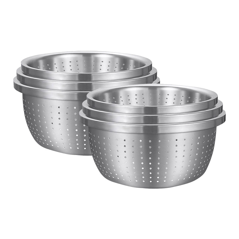 2X Stainless Steel Nesting Colander Bowl Set Strainer Perforated Kitchen Silver