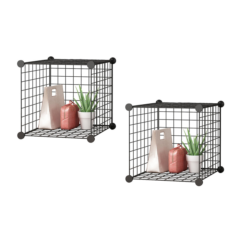 2X Wire Mesh Storage Organizer Foldable Modular 37cm Cube Black