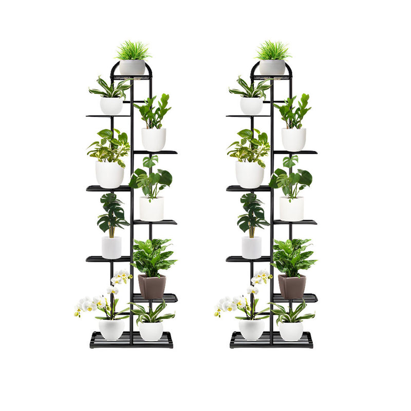 2X 8 Tier 9 Pots Metal Plant Stand Black 44.5x22x140cm Indoor