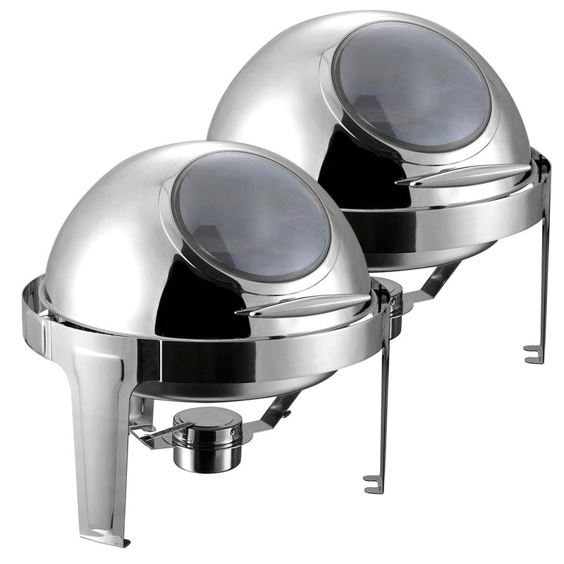 2X 6L Stainless Steel Round Food Warmer Glass Roll Top Chafer Dish Set