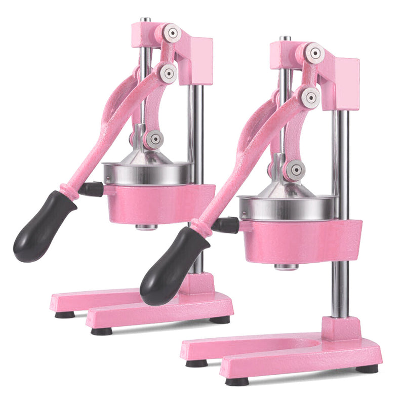 2X Commercial Hand Press Cast Iron Juicer 304 Stainless Steel Cone Pink