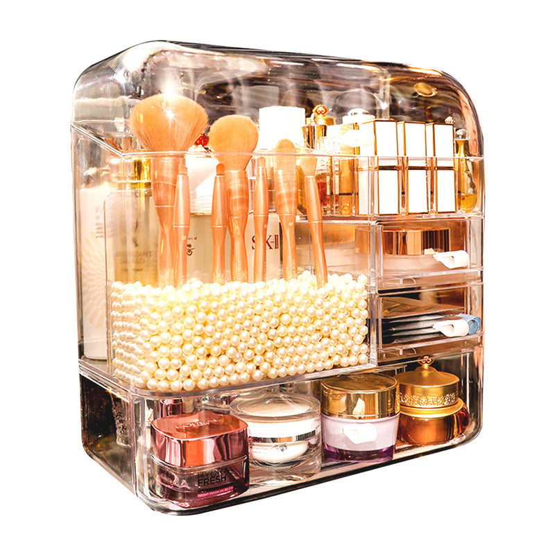 Transparent Plastic Makeup Storage Box 32.5x21x34Cm Drawer Lid Dustproof Pearls