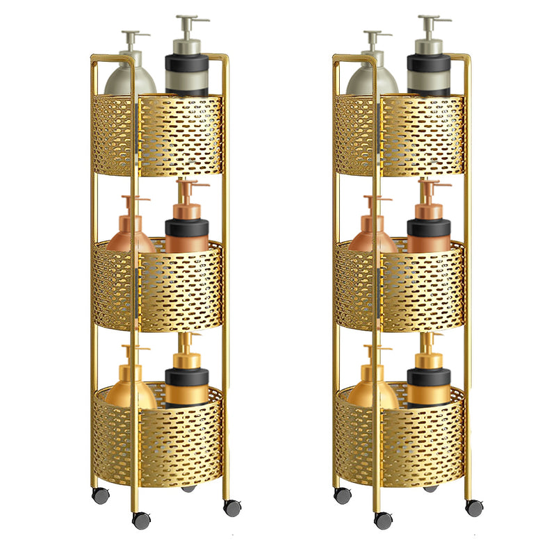 2X 3 Tier Metal Bathroom Shelf 27x27x93Cm Gold 360 Degree Swivel Wheels