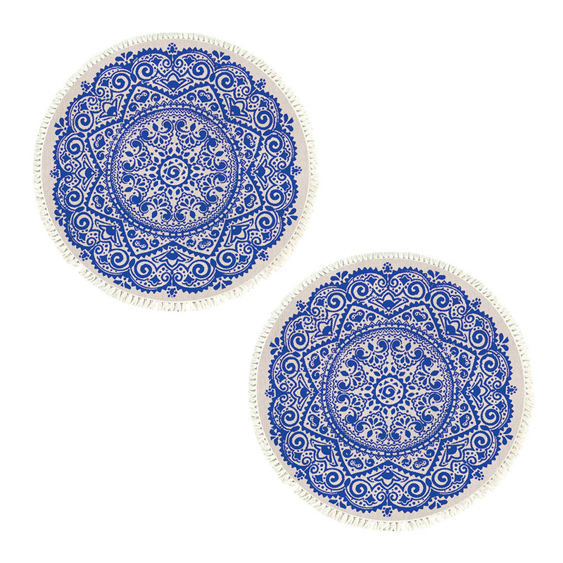 2X 120cm Round Mandala Area Rug Polyester Fiber Anti Slip Backing Blue