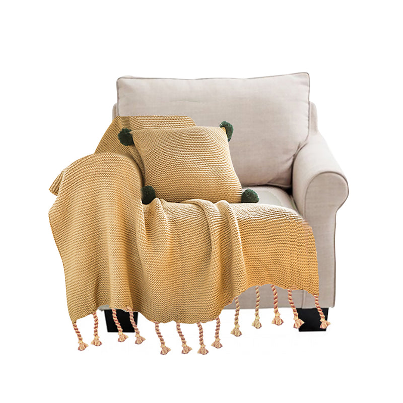 Knitted Tassel Fringe Acrylic Throw Blanket 130cmx170cm Coffee Waffle Weave Cozy