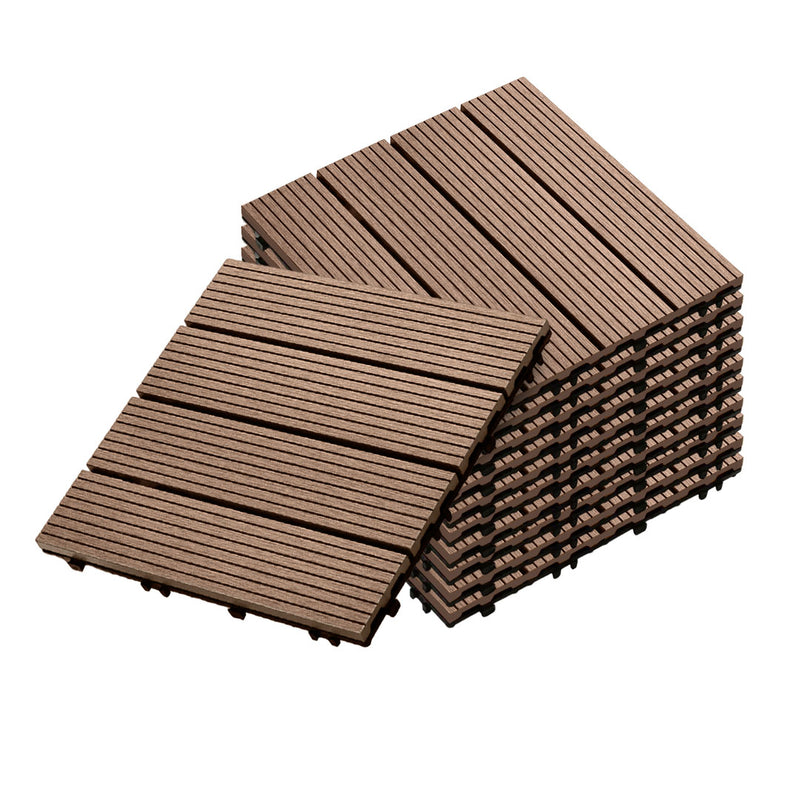 11 pcs Wooden Composite Decking Tiles 30X30X2.2cm Light Chocolate Interlocking