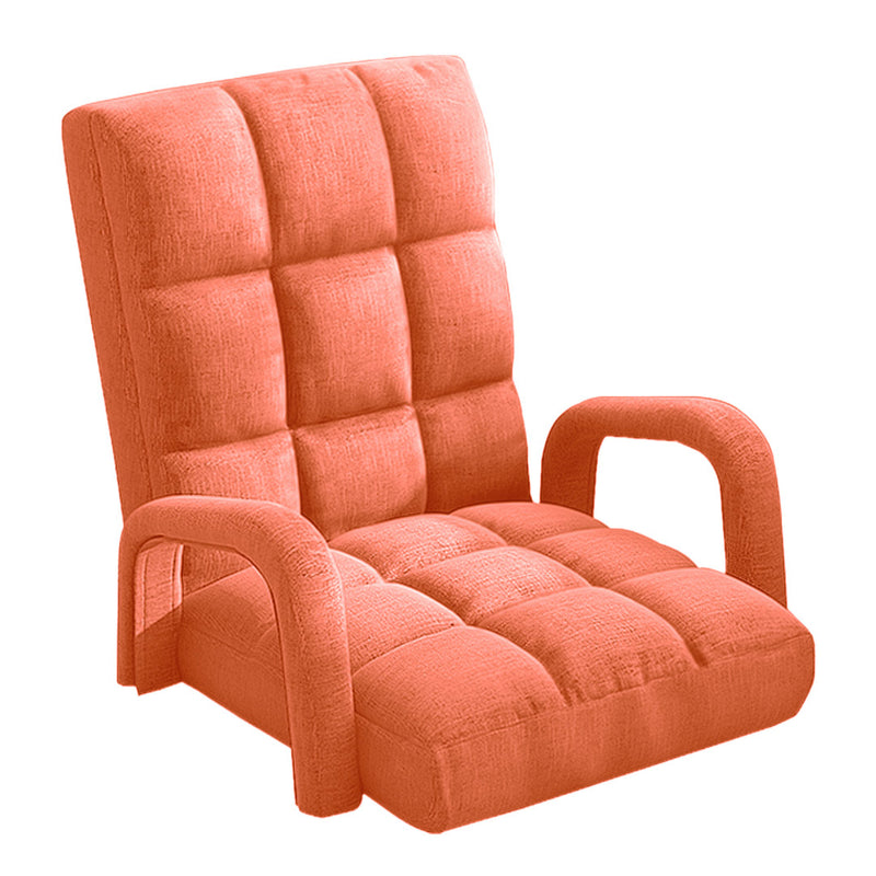 Foldable Adjustable Linen Floor Recliner Chair 135 X 58 X 20cm Orange Armrest