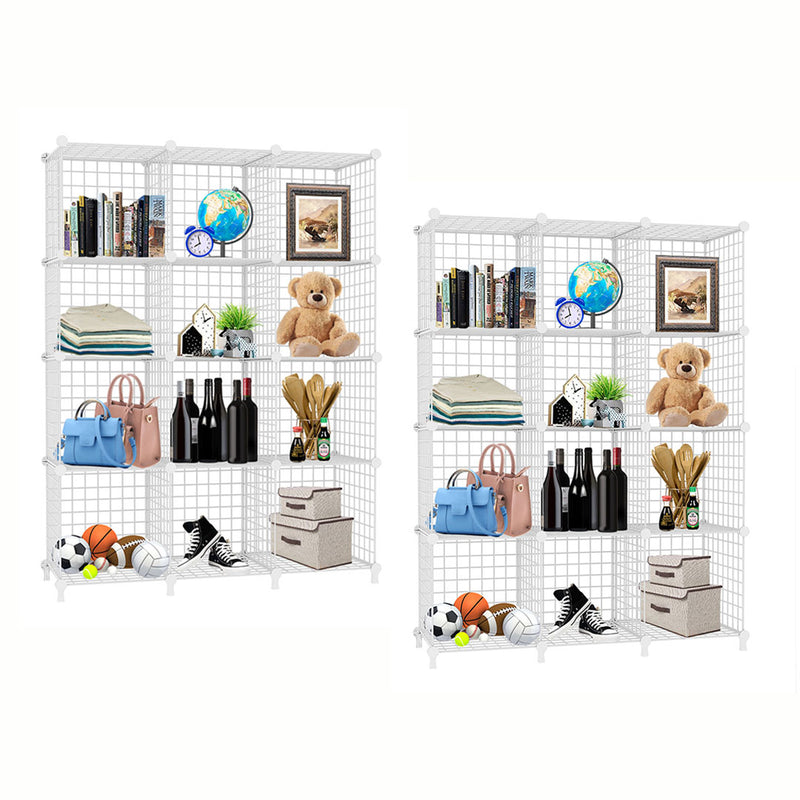 2X White Portable 9 Cube 3 Column Iron Wire Mesh Storage Organizer Foldable