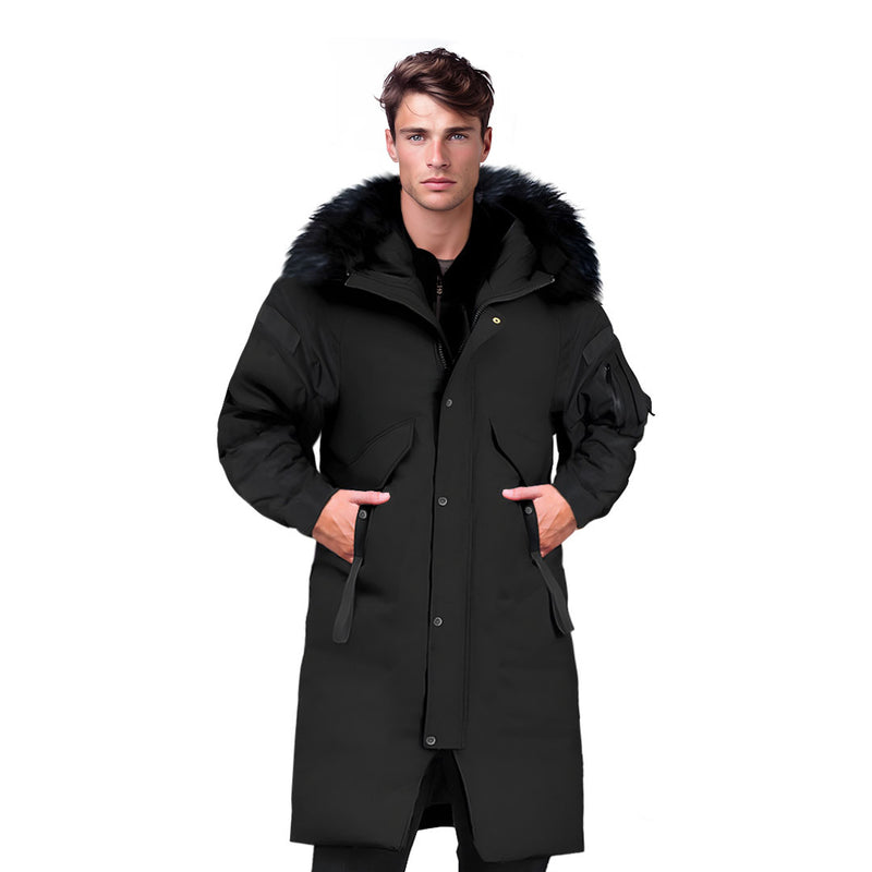 2XL Black Hooded White Duck Down Quilted Puffer Jacket Warm