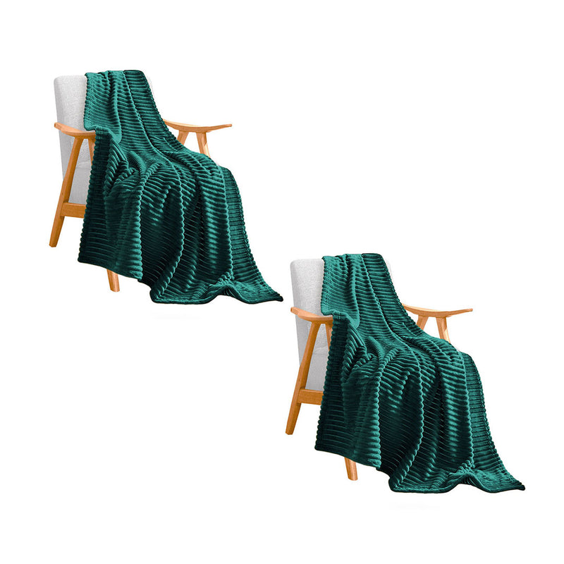 2X Dark Green Thin Lightweight Flannel Fleece Throw Blanket 200cm x 230cm