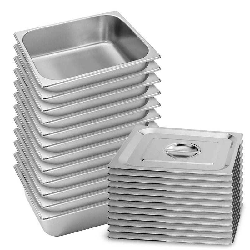 12X Gastronorm GN Pan 27x33x10cm Stainless Steel Half Size With Lids