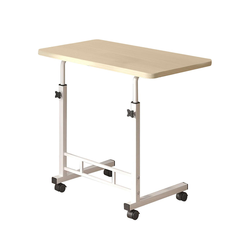40x80cm White Maple Wood Mobile Bedside Table Wheels Metal Frame