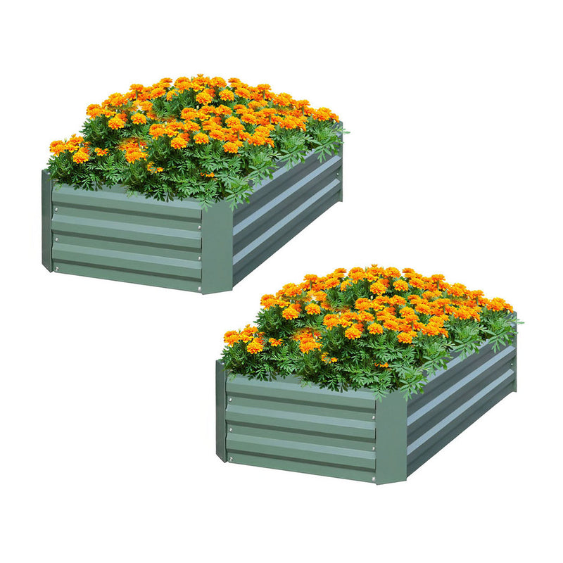 2X 90cm Galvanized Raised Garden Bed Vegetable Herb Flower Planter Box Green