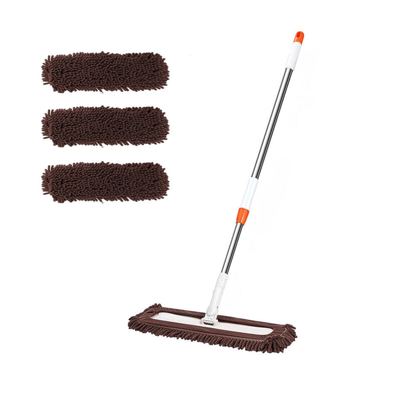 Flat Mop Set 60x12cm Microfiber Pads 4 Pieces Coffee Handle 150cm
