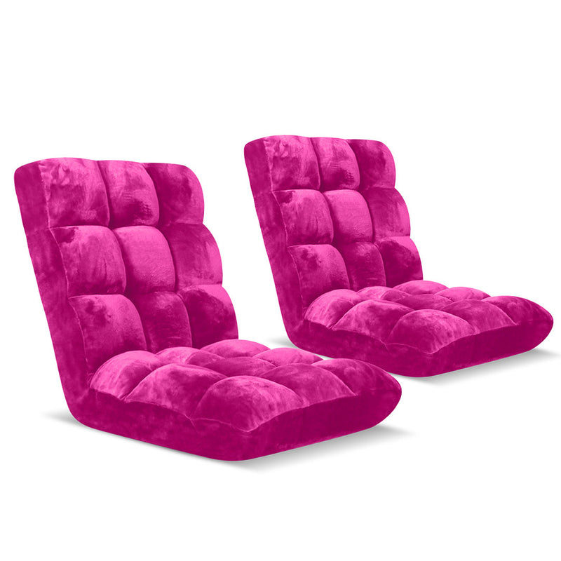 2X Pink Folding Recliner Lounge Sofa Chair Cushion Adjustable Plush 108cm