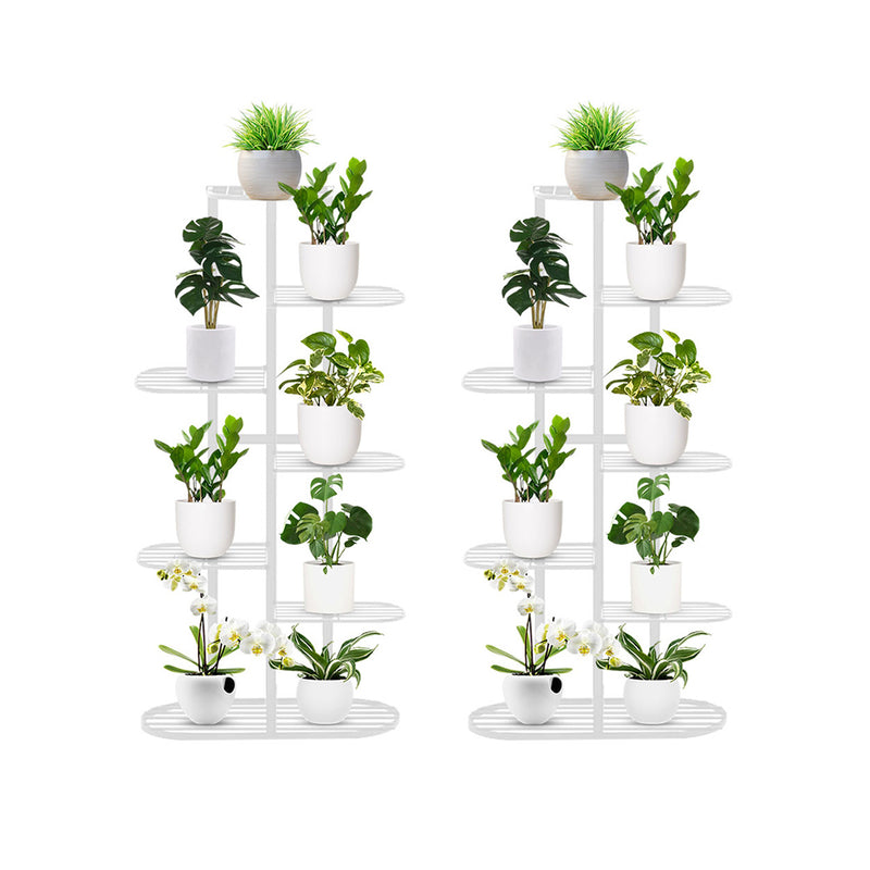 2X 7 Tier Metal Plant Rack 8 Pots White Tall Narrow Storage Display Stand
