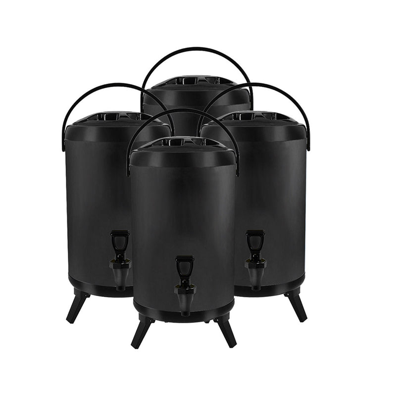 4X 12L Stainless Steel Insulated Milk Tea Beverage Dispenser With Faucet Black