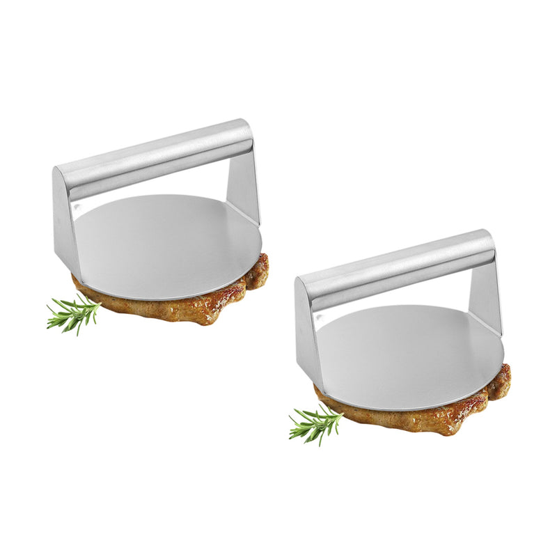 2X Stainless Steel Burger Press Non Stick Ergonomic Handle 14.5cm Silver
