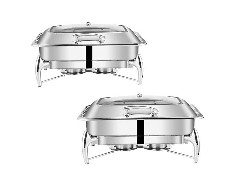 2X Stainless Steel Abs Rectangular Chafing Dish 9L 58x45x21cm Silver Top Lid