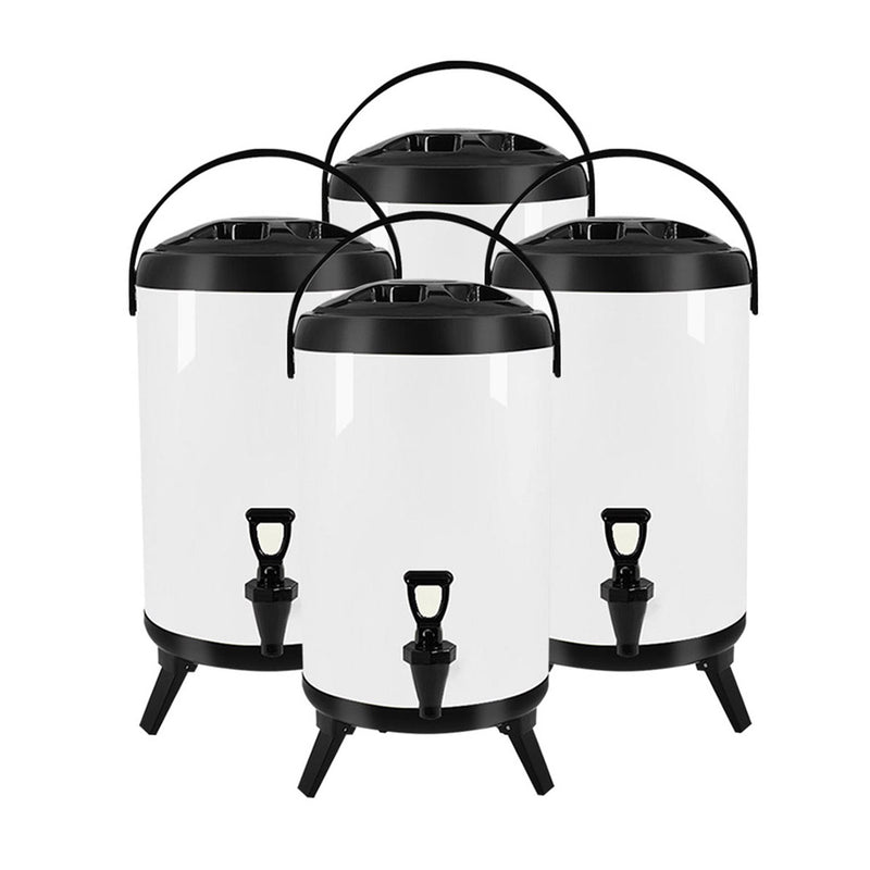 4X 10L Stainless Steel Insulated Milk Tea Beverage Dispenser With Faucet White