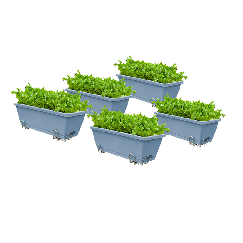 Blue Rectangular Plastic Planter with Holder 49.5cm Outdoor Garden Set of 5