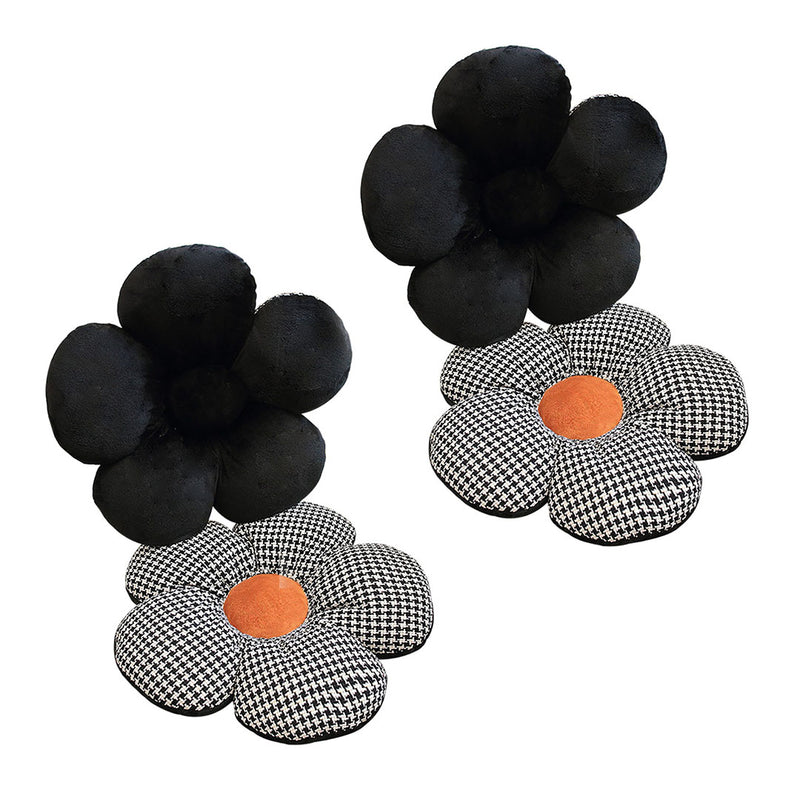 2X Black Flower Shaped Floor Cushion 45cm Ergonomic Support Decorative Pillow
