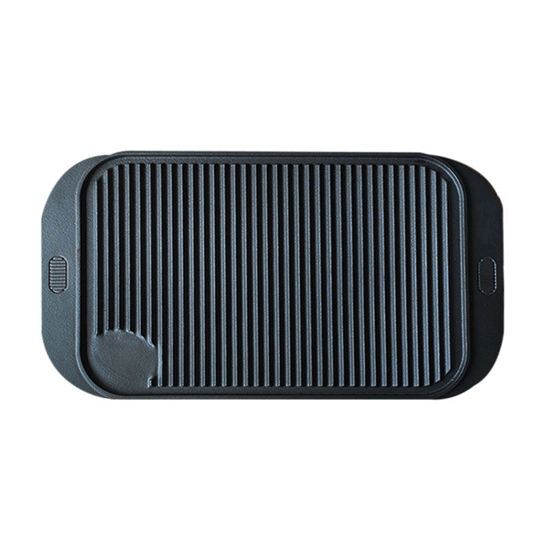 47cm Cast Iron Ridged Griddle Pan BBQ Stovetop Rectangular Non-Stick Surface
