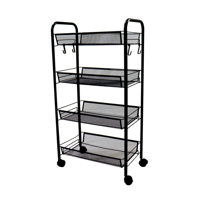 4 Tier Steel Mesh Kitchen Cart 44cmx27cmx85cm Black Shelves With Wheels