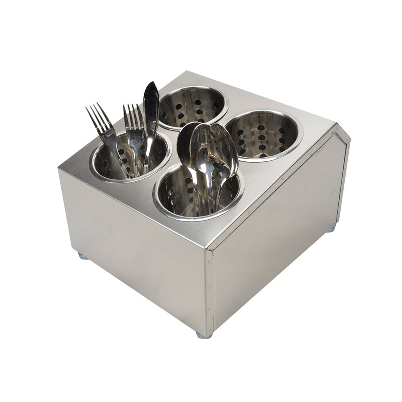 Commercial Square Cutlery Holder 18/10 Stainless Steel 265X305X200mm 4 Holes