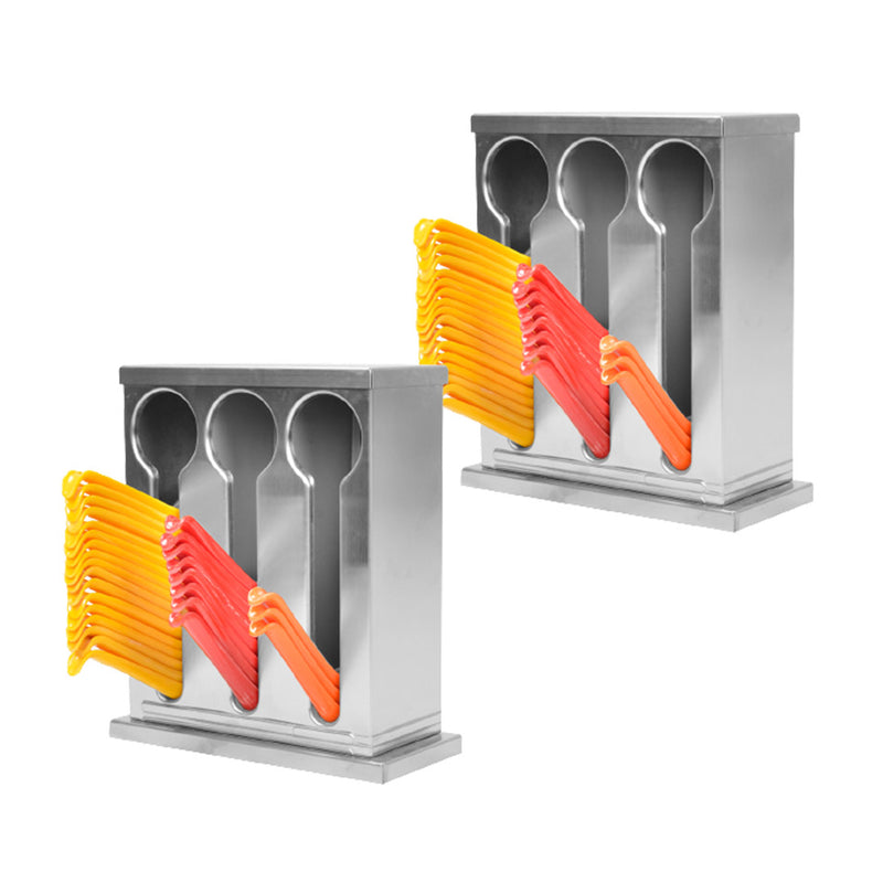2X Stainless Steel Spoon Holder 3 Hole 18/10 200X90X230mm Drainable Buffet Rack