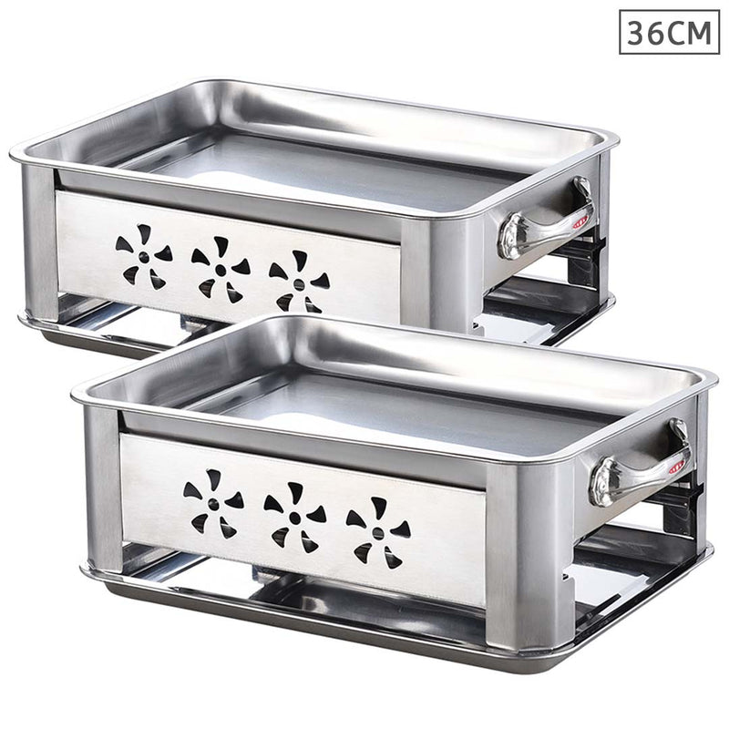 2X 36cm Portable Stainless Steel BBQ Chafing Dish Grill Plate Outdoor Cooking