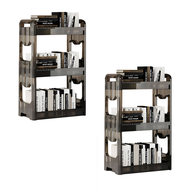 2X 38x24x62cm Black Plastic 3 Tier Trolley Rack Bookshelf Organizer Wheels